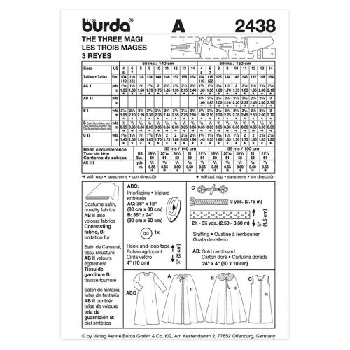 BURDA - 2438 COSTUME DE 3 ROIS POUR ENFANT