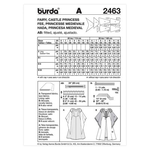 BURDA - 2463 COSTUME DE PRINCESSE POUR ENFANT