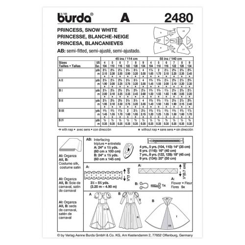 BURDA - 2480 COSTUME DE PRINCESSE POUR ENFANT