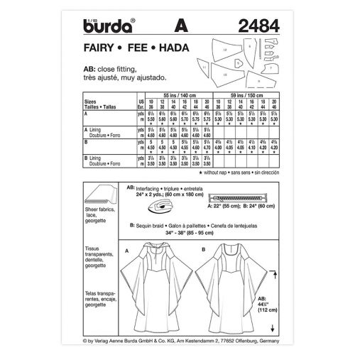 BURDA - 2484 COSTUME DE FÌäE POUR FEMMES