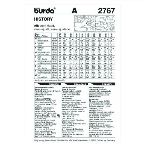 BURDA - 2767 COSTUME HISTORIQUE POUR HOMMES