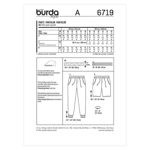 BURDA - 6719 PANTALONS POUR HOMMES