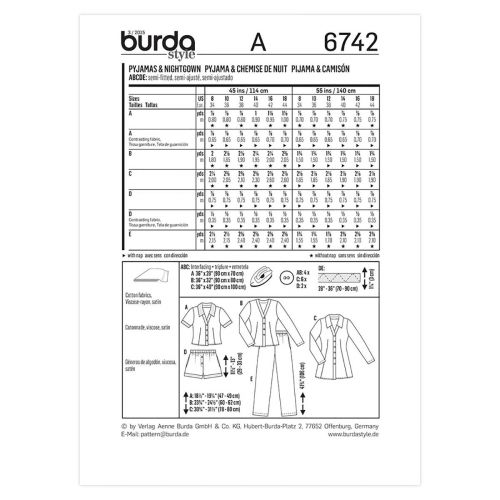 BURDA - 6742 PYJAMAS POUR FEMMES