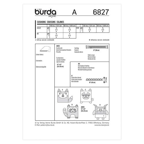 BURDA - 6827 DÉCOR COUSSIN ANIMAL