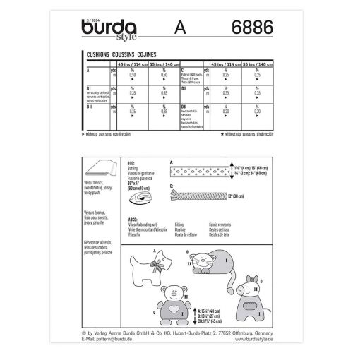 BURDA - 6886 ACCESSOIRES - COUSSIN JOUET