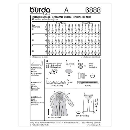BURDA - 6888 COSTUME HISTORIQUE POUR HOMMES