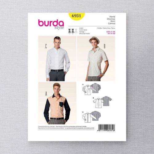 BURDA - 6931 CHEMISE POUR HOMMES