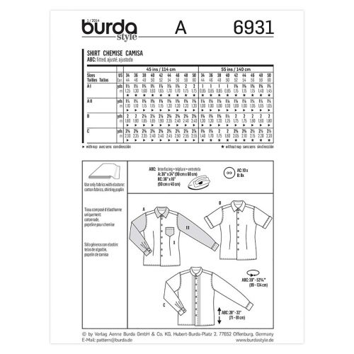 BURDA - 6931 CHEMISE POUR HOMMES