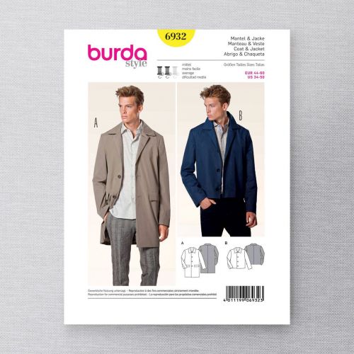 BURDA - 6932 VESTE/MANTEAU POUR HOMMES