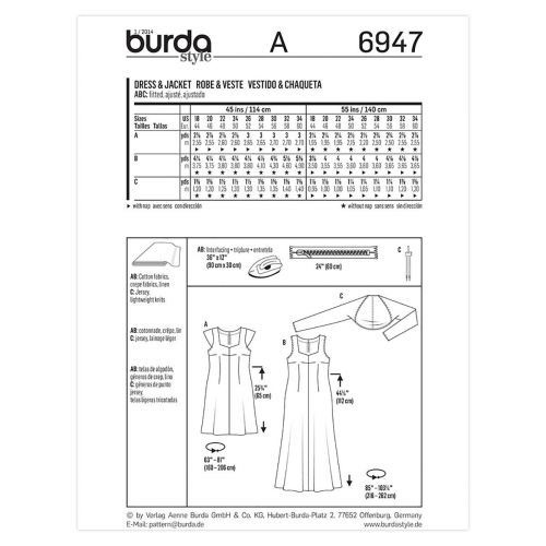 BURDA - 6947 ROBE/VESTE POUR FEMMES - TAILLE PLUS