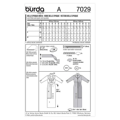 BURDA - 7029 COSTUME HISTORIQUE POUR FEMMES