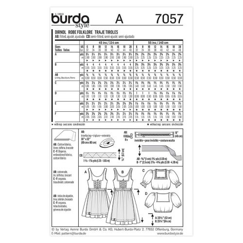 BURDA - 7057 COSTUME FOLKLORE POUR FEMMES