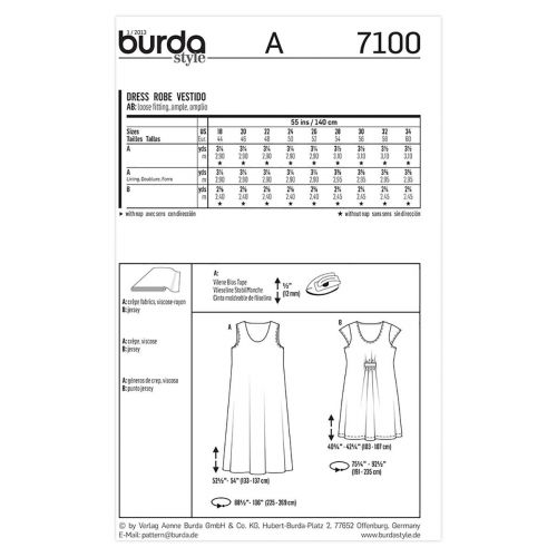 BURDA - 7100 ROBE POUR FEMMES - TAILLE PLUS