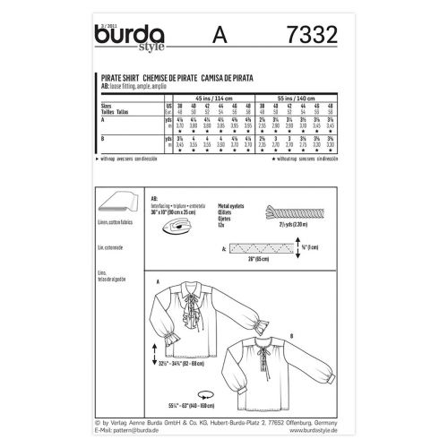 BURDA - 7332 COSTUME PIRATE POUR HOMMES