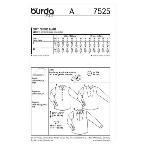 BURDA - 7525 CHEMISE POUR HOMMES