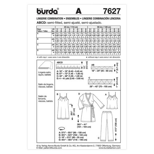 BURDA - 7627 LINGERIE POUR FEMMES