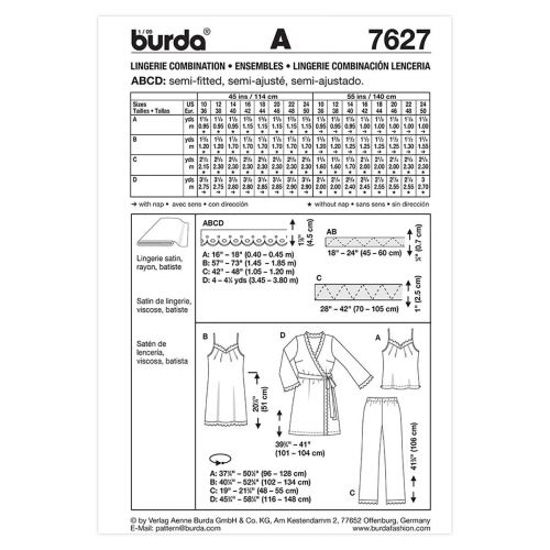 BURDA - 7627 LINGERIE POUR FEMMES