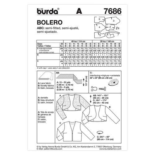 BURDA - 7686 BOLÉRO POUR FEMMES