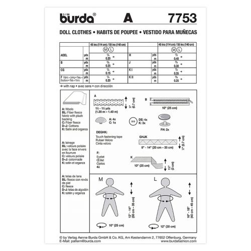 BURDA - 7753 ACCESSOIRES - VÊTEMENTS DE POUPÉE