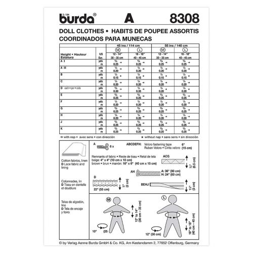 BURDA - 8308 ACCESSOIRES - VÊTEMENTS DE POUPÉE