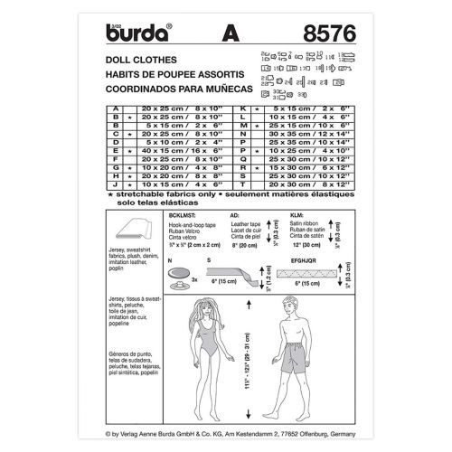 BURDA - 8576 ACCESSOIRES - VÊTEMENTS DE POUPÉE