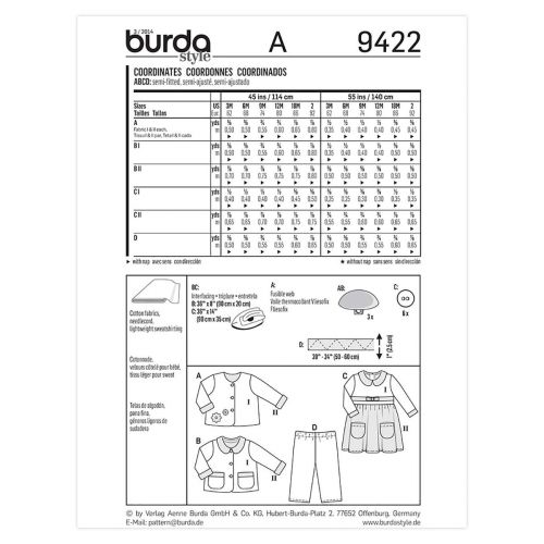 BURDA - 9422 ENSEMBLE POUR ENFANTS UNISEXE