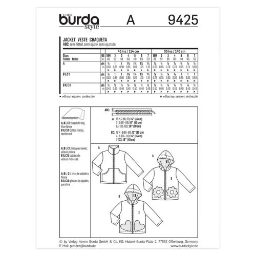 BURDA - 9425 VESTE POUR ENFANTS UNISEXE