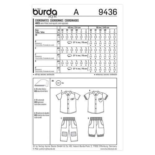BURDA - 9436 ENSEMBLE POUR ENFANTS