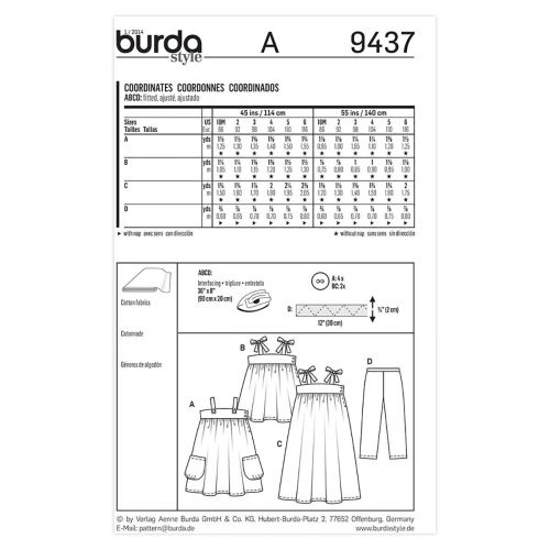 BURDA - 9437 ENSEMBLE POUR ENFANTS