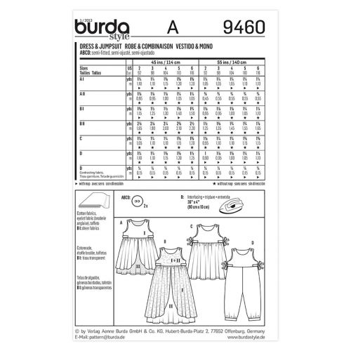 BURDA - 9460 ROBE/SALOPETTE POUR ENFANTS