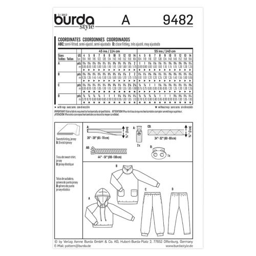 BURDA - 9482 ENSEMBLE POUR ENFANTS