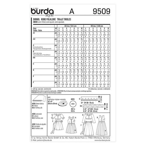 BURDA - 9509 ROBE FOLKLORE POUR ENFANTS