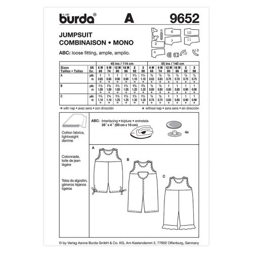 BURDA - 9652 SALOPETTE POUR ENFANTS