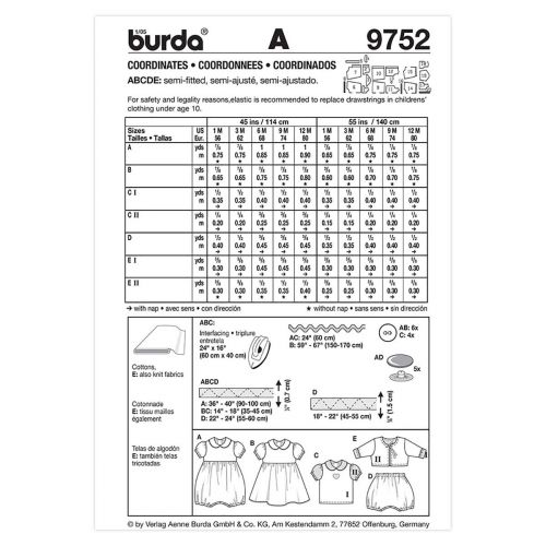 BURDA - 9752 ENSEMBLE POUR ENFANTS