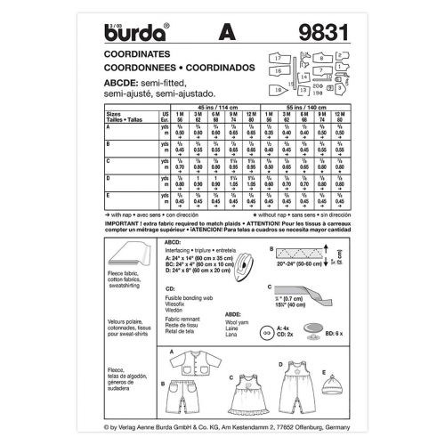 BURDA - 9831 ENSEMBLE POUR ENFANTS
