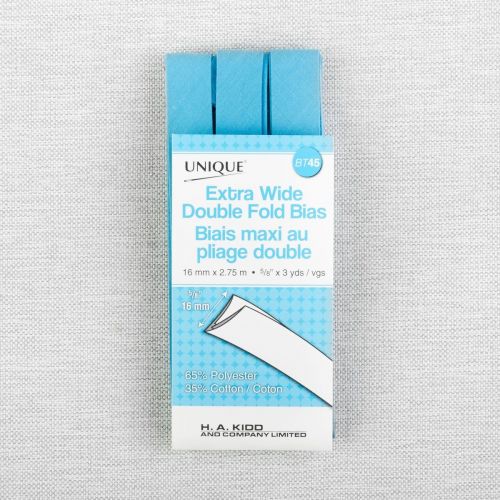 BIAIS EN PAQUET TRÈS LARGE À PLIAGE DOUBLE 16MM - TURQUOISE - 2.75M/PAQUET