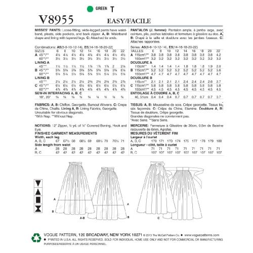 VOGUE - V8955 PANTALONS AMPLES POUR FEMME