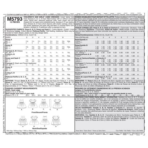 MCCALLS - M5793 ROBES DE SOIRÉE POUR ENFANTS / TOUT-PETIT