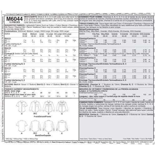 MCCALLS - M6044 CHEMISES POUR HOMMES