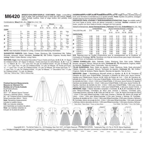 MCCALLS - M6420 DÉGUISEMENT ROBES DE PRINCESSE POUR ENFANTS