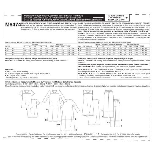 MCCALLS - M6474 VÊTEMENTS DE NUIT POUR FEMMES