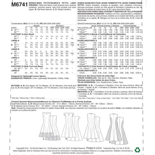 MCCALLS - M6741 ROBES COUPE PRINCESSE POUR FEMMES