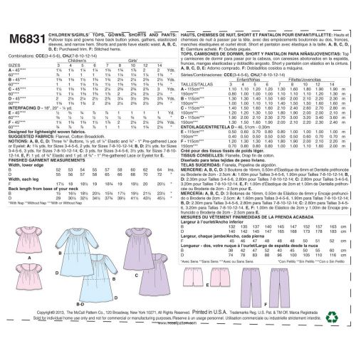 MCCALLS - M6831 VÊTEMENTS DE NUIT POUR ENFANTS