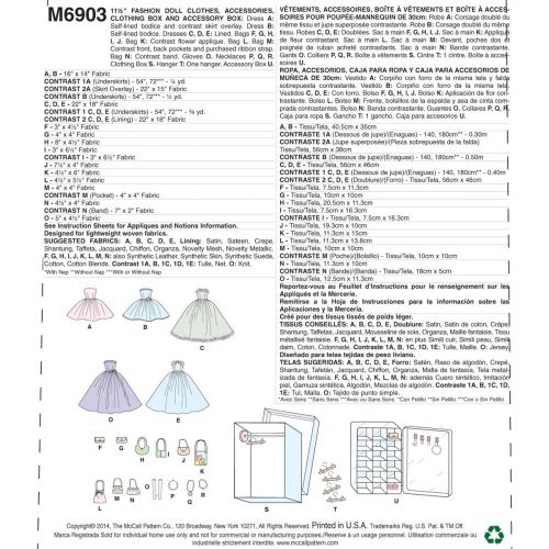 MCCALLS - M6903 VÊTEMENTS ET ACCESSOIRES - POUPÉE 