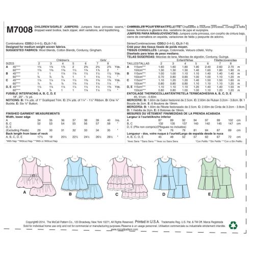 MCCALLS - M7008 CHASUBLES POUR ENFANTS / TOUT-PETIT