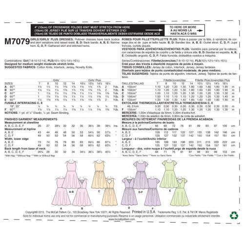 MCCALLS - M7079 ROBES POUR ENFANTS / ADO - 10.5 À 16.5