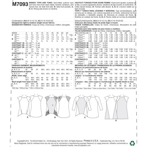 MCCALLS - M7093 HAUTS ET TUNIQUE À PANNEAUX LATÉRAUX POUR FEMMES - 6 À 14