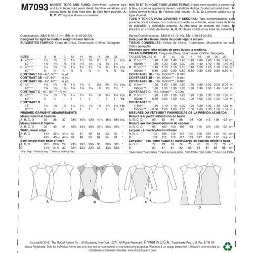 MCCALLS - M7093 HAUTS ET TUNIQUE À PANNEAUX LATÉRAUX POUR FEMMES - 14 À 22