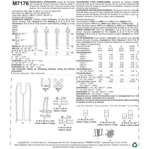 MCCALLS - M7176 ACCESSOIRES POUR HOMMES / FEMMES - P À TG