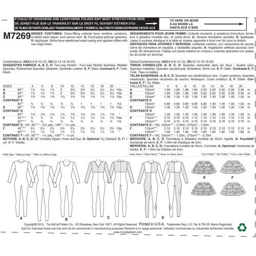 MCCALLS - M7269 DÉGUISEMENT MAILLOT DE CORPS ET TUTU POUR FEMMES